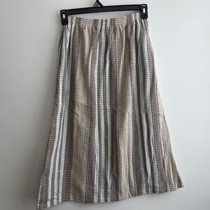 Vintage Gingham Tweed Tan Wool Blend Midi Skirt Academia‎ Preppy Size 8 Pockets